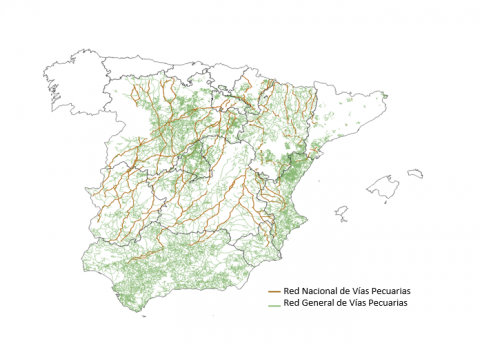 mapa representativo de la red nacional y general de vías pecuarias